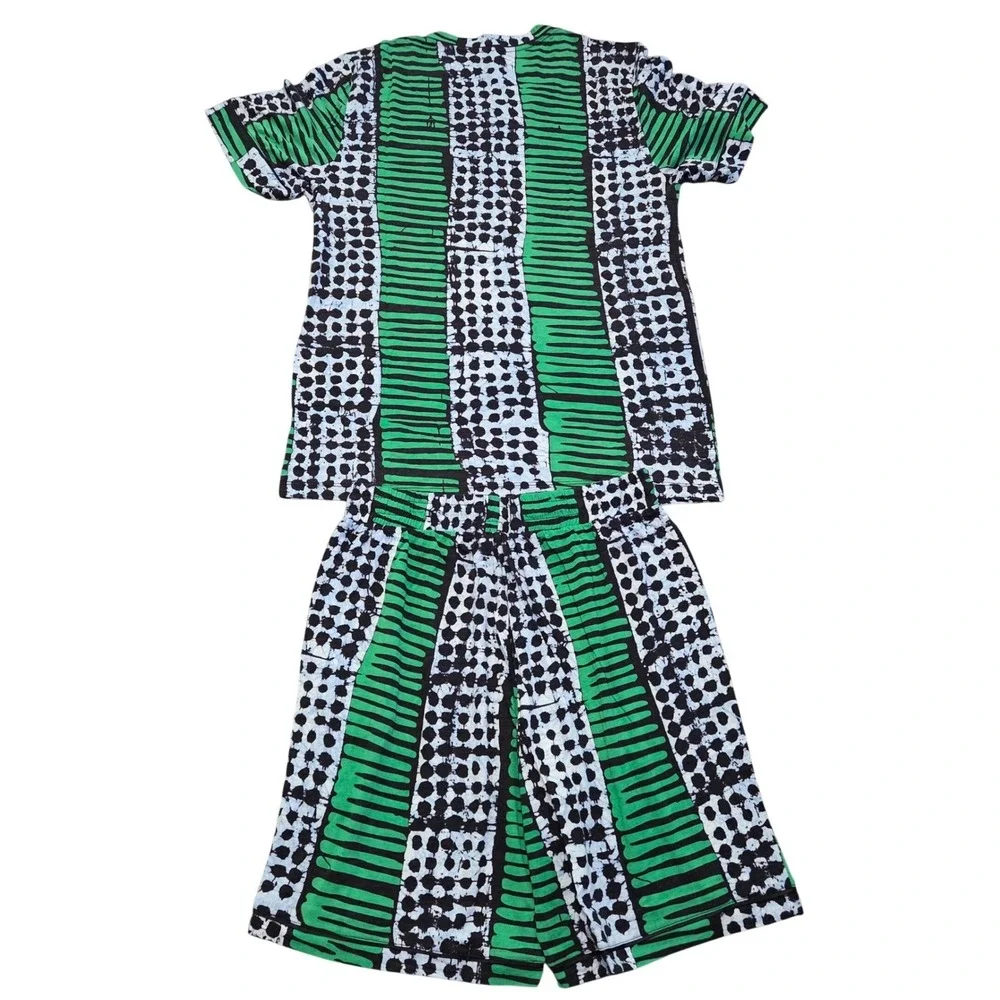 Cosabella Studio 189 Mens Pajama Set Green Black Batik Print SS Top Shorts